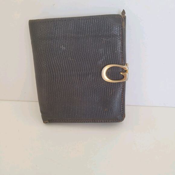 GUCCI Logo Snake Leather Card Bill Wallet Bifold Brown G Clasp Small Compact - Picture 1 of 15